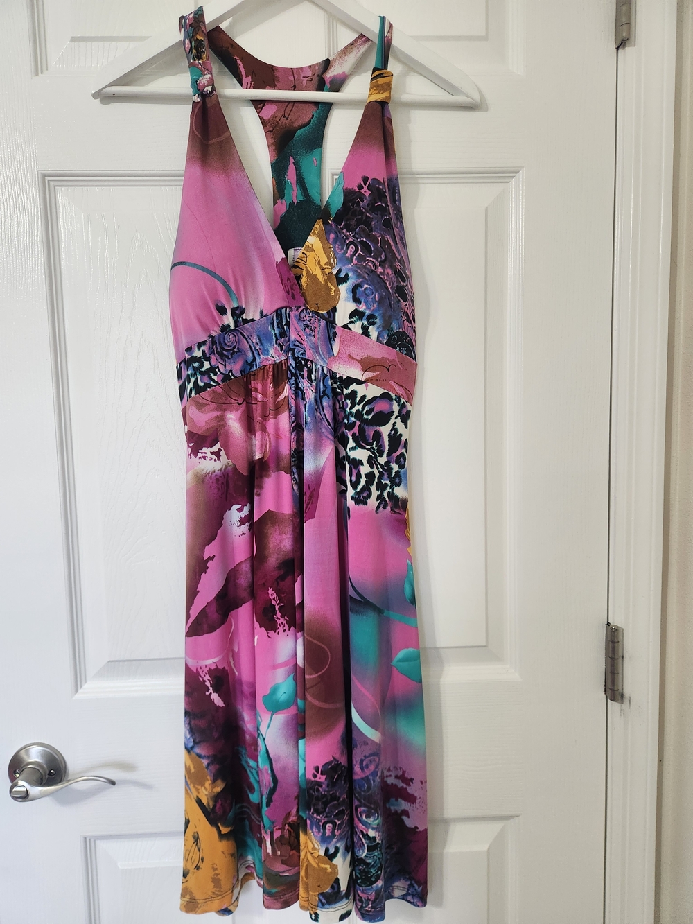 Purple Rain Pink Multicolor T-back Halter Dress With Padded Top Sz Lg Y2k